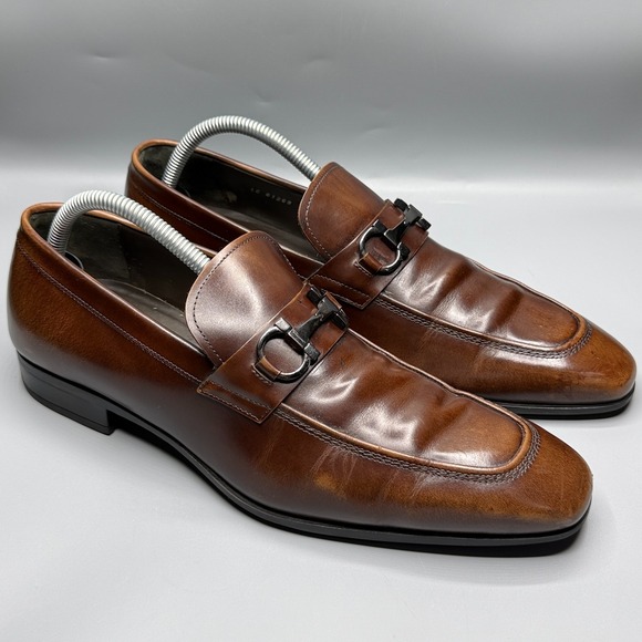 Salvatore Ferragamo Loafers Mens 8.5 D Brown Leather Gancini Bit Shoes 61269 - Picture 5 of 14